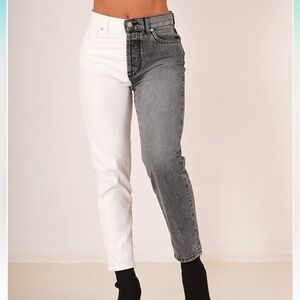 REVICE Denim Color Block White and Washed Black High Rise Jeans
